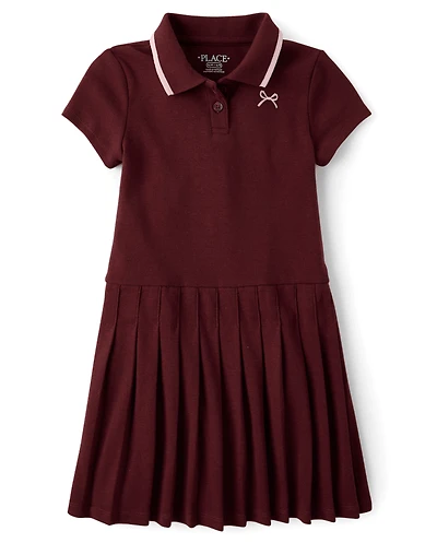 Girls Embroidered Icon Drop Waist Polo Dress