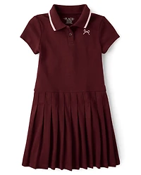 Girls Embroidered Icon Drop Waist Polo Dress
