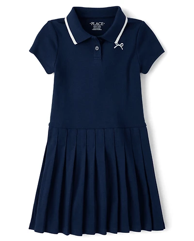 Girls Embroidered Icon Drop Waist Polo Dress