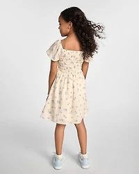 Girls Floral Textured Smocked Dress
