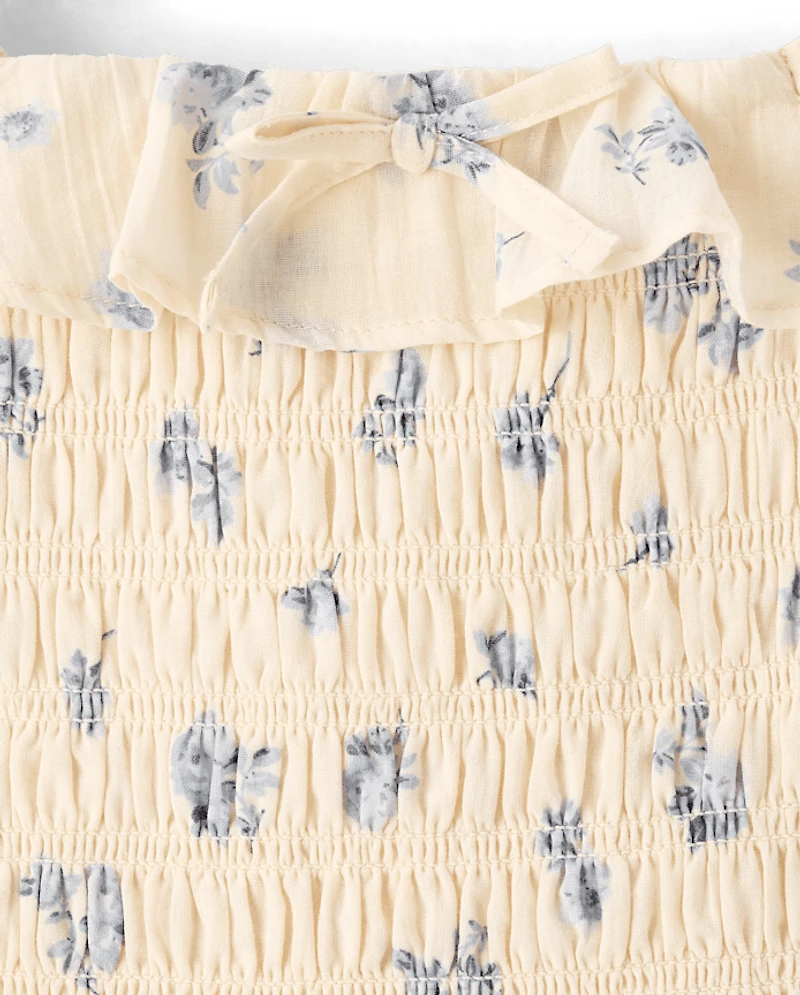Girls Floral Textured Smocked Dress