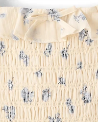 Girls Floral Textured Smocked Dress