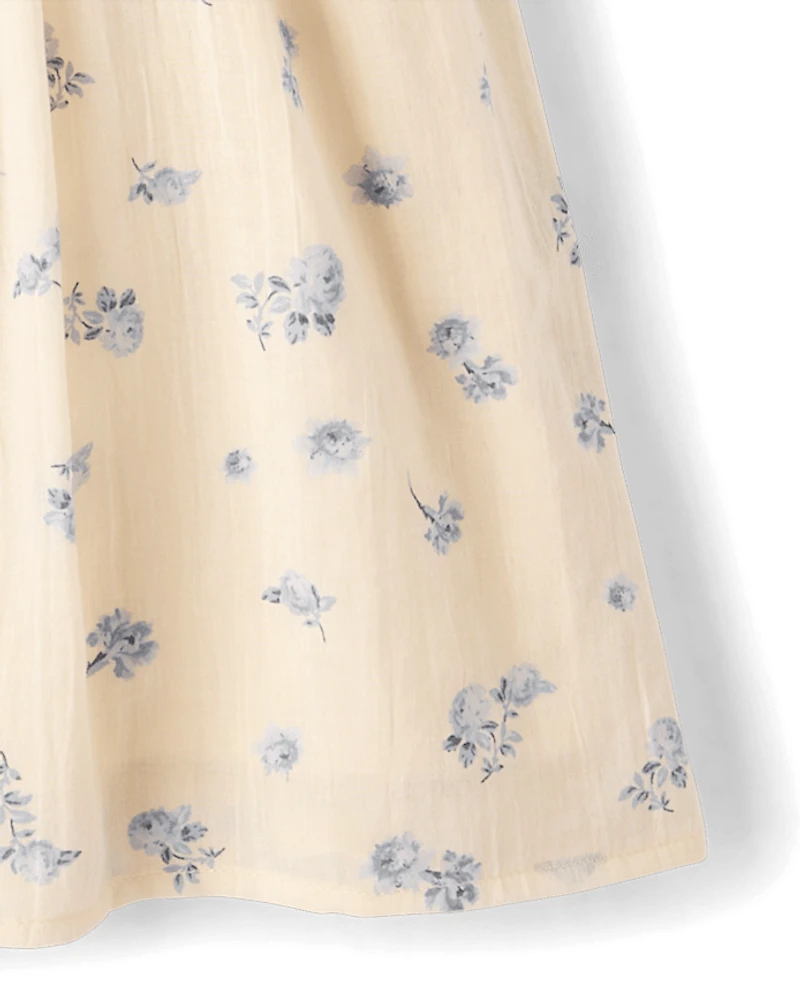 Girls Floral Textured Smocked Dress