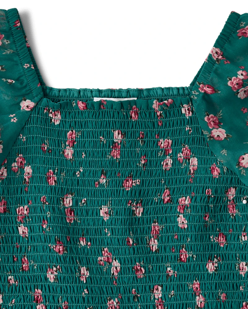 Girls Floral Chiffon Flounce Dress
