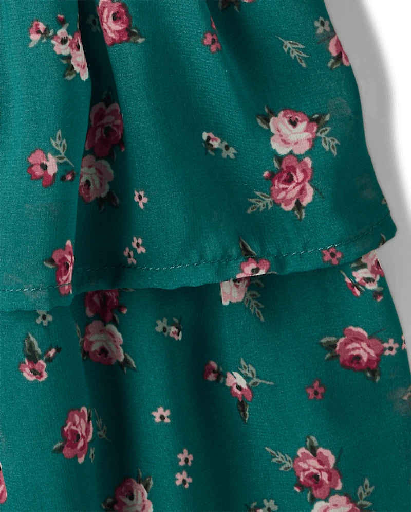Girls Floral Chiffon Flounce Dress