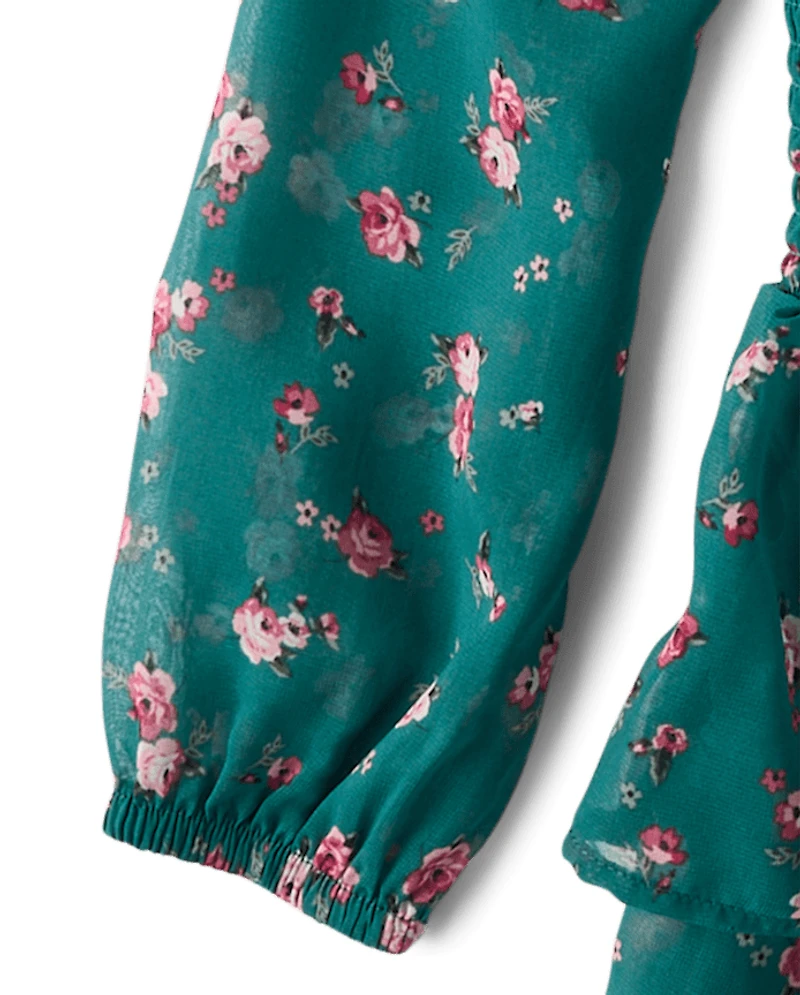 Girls Floral Chiffon Flounce Dress