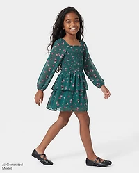 Girls Floral Chiffon Flounce Dress