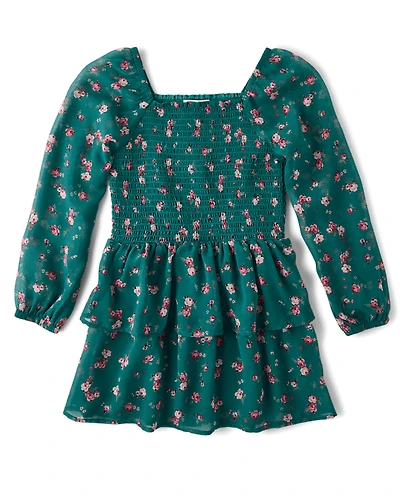 Girls Floral Chiffon Flounce Dress