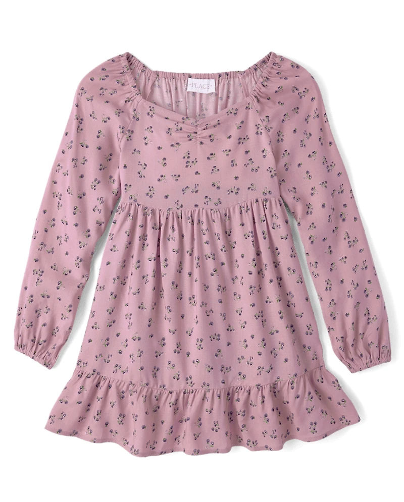 Girls Floral Ruffle Dress
