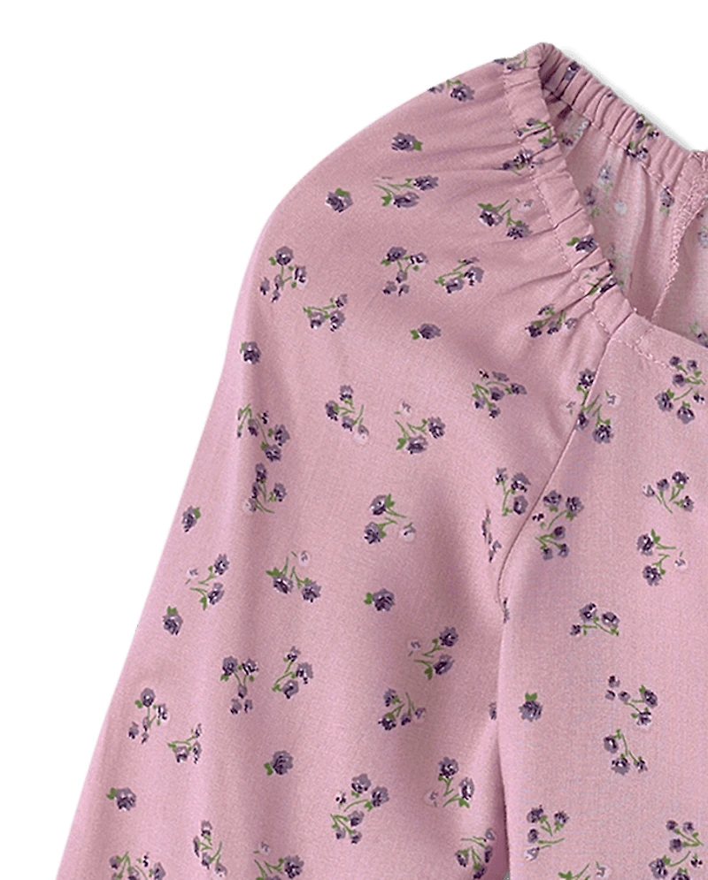 Girls Floral Ruffle Dress