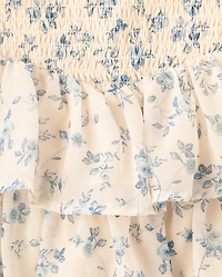 Girls Floral Chiffon Smocked Tiered Skort