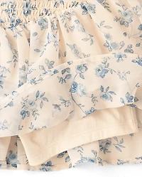 Girls Floral Chiffon Smocked Tiered Skort