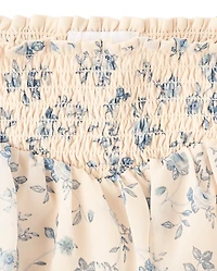 Girls Floral Chiffon Smocked Tiered Skort