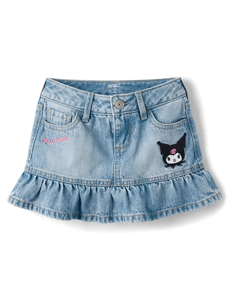 Jupe-short à volants en jean brodé Kuromi™ pour filles