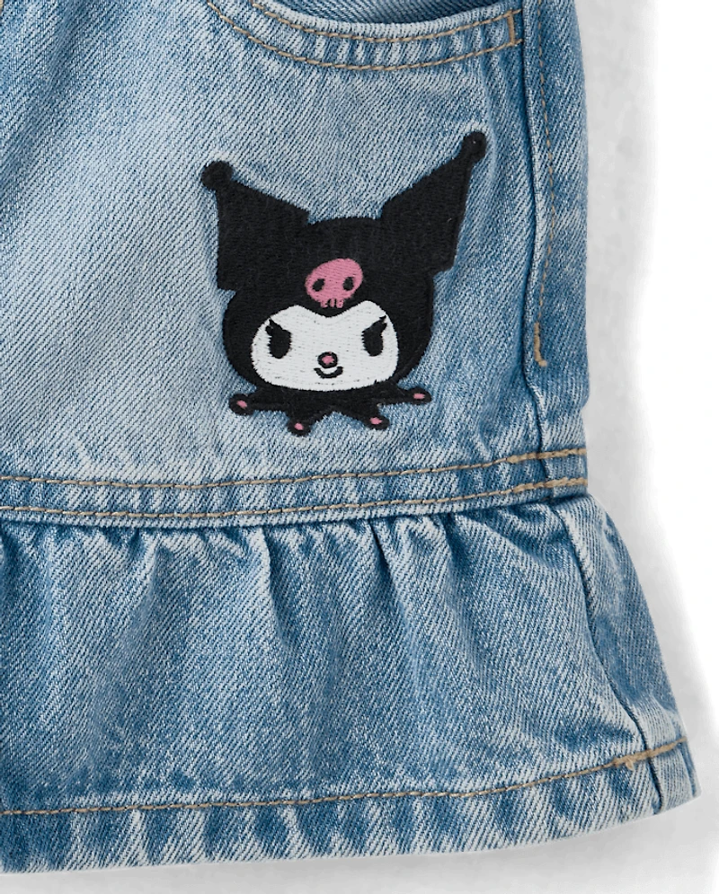 Jupe-short à volants en jean brodé Kuromi™ pour filles