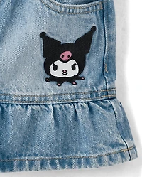 Jupe-short à volants en jean brodé Kuromi™ pour filles