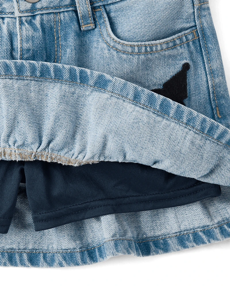 Girls Kuromi™ Embroidered Denim Ruffle Skort