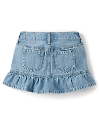 Girls Kuromi™ Embroidered Denim Ruffle Skort