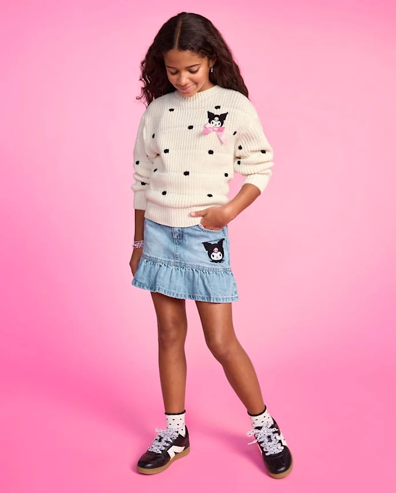 Girls Kuromi™ Embroidered Denim Ruffle Skort
