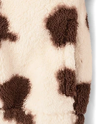Girls Cow Print Sherpa Zip Up Jacket