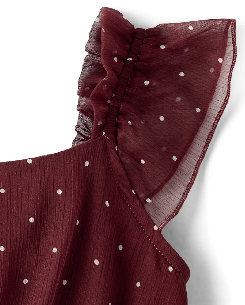 Girls Polka Dot Chiffon Flutter Dress