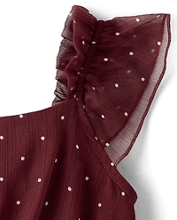 Girls Polka Dot Chiffon Flutter Dress