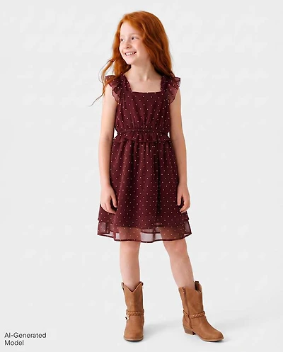 Girls Polka Dot Chiffon Flutter Dress