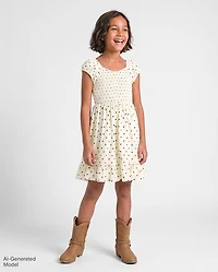 Girls Print Smocked Ruffle Dress