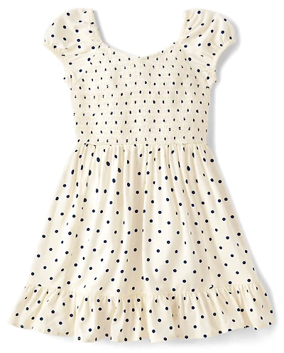 Girls Print Smocked Ruffle Dress