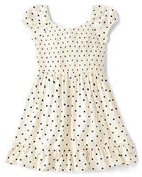 Girls Print Smocked Ruffle Dress