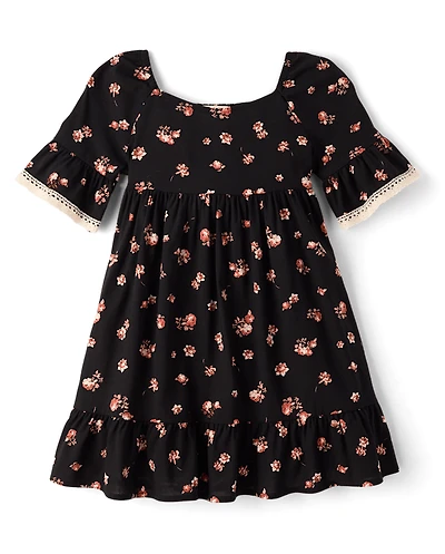 Girls Floral Bell Sleeve Dress