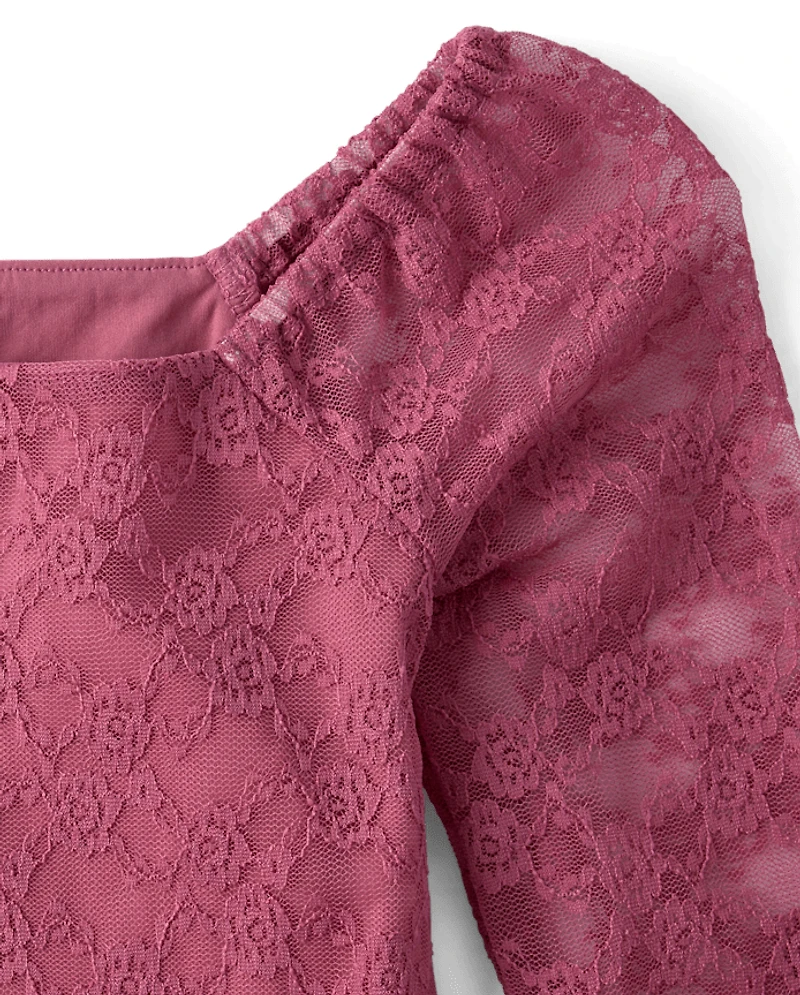 Girls Tiered Lace Dress