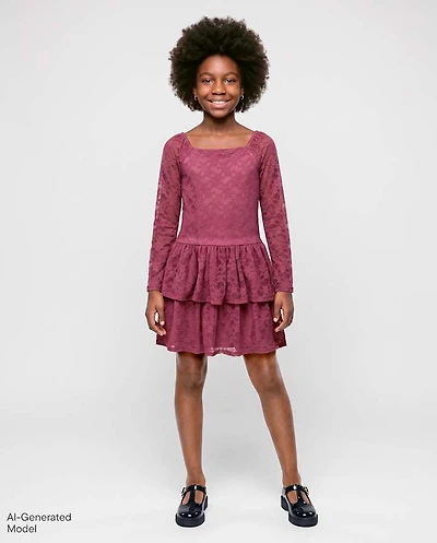 Girls Tiered Lace Dress