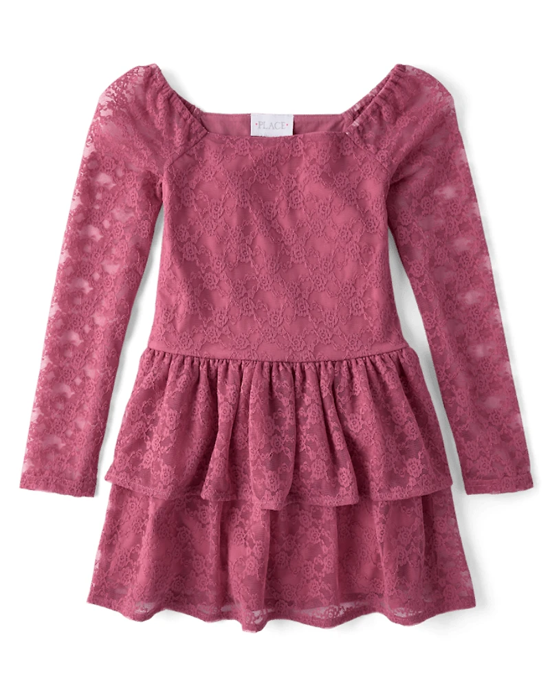 Girls Tiered Lace Dress