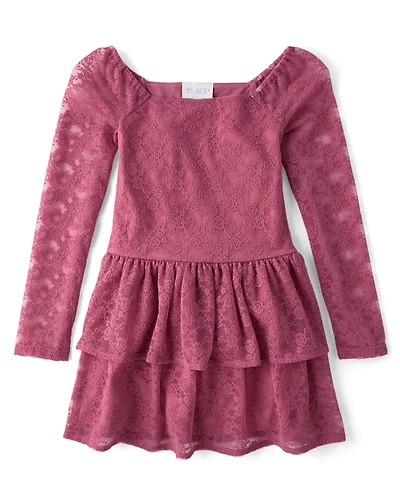 Girls Tiered Lace Dress