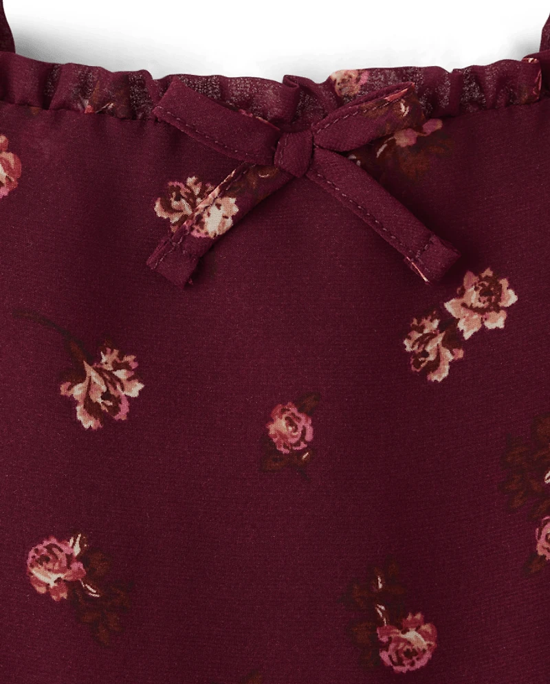 Robe à ourlet mouchoir en mousseline fleurs pour fille