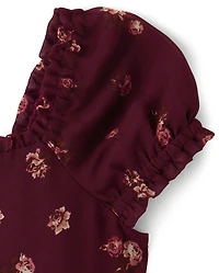 Girls Floral Chiffon Hanky Hem Dress