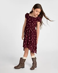 Girls Floral Chiffon Hanky Hem Dress
