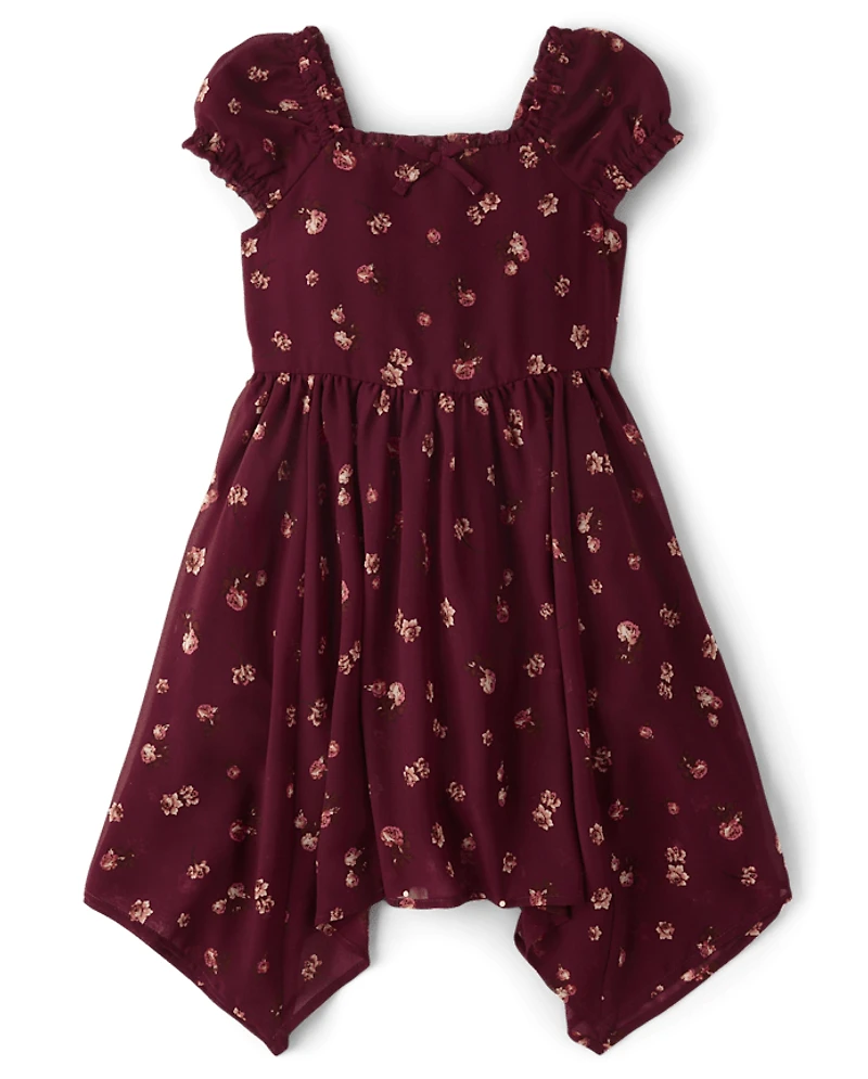 Robe à ourlet mouchoir en mousseline fleurs pour fille