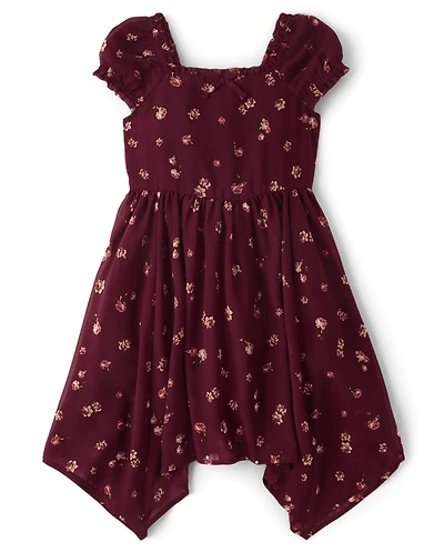 Robe à ourlet mouchoir en mousseline fleurs pour fille