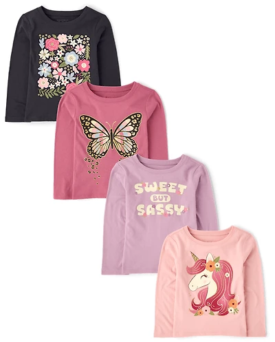 Baby And Toddler Girls Butterfly Graphic Tee 4-Pack