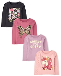 Baby And Toddler Girls Butterfly Graphic Tee 4-Pack