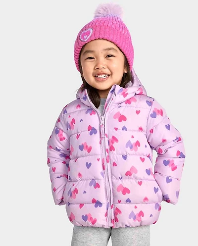 Toddler Girls Print Hooded Puffer Jacket