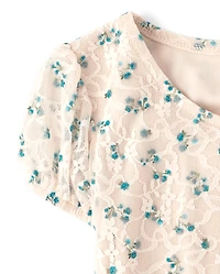 Girls Floral Lace Hanky Hem Top