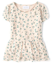 Girls Floral Lace Hanky Hem Top