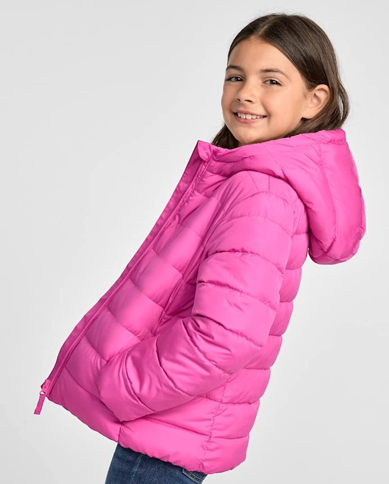 Girls Quilted Hooded Puffer Jacket