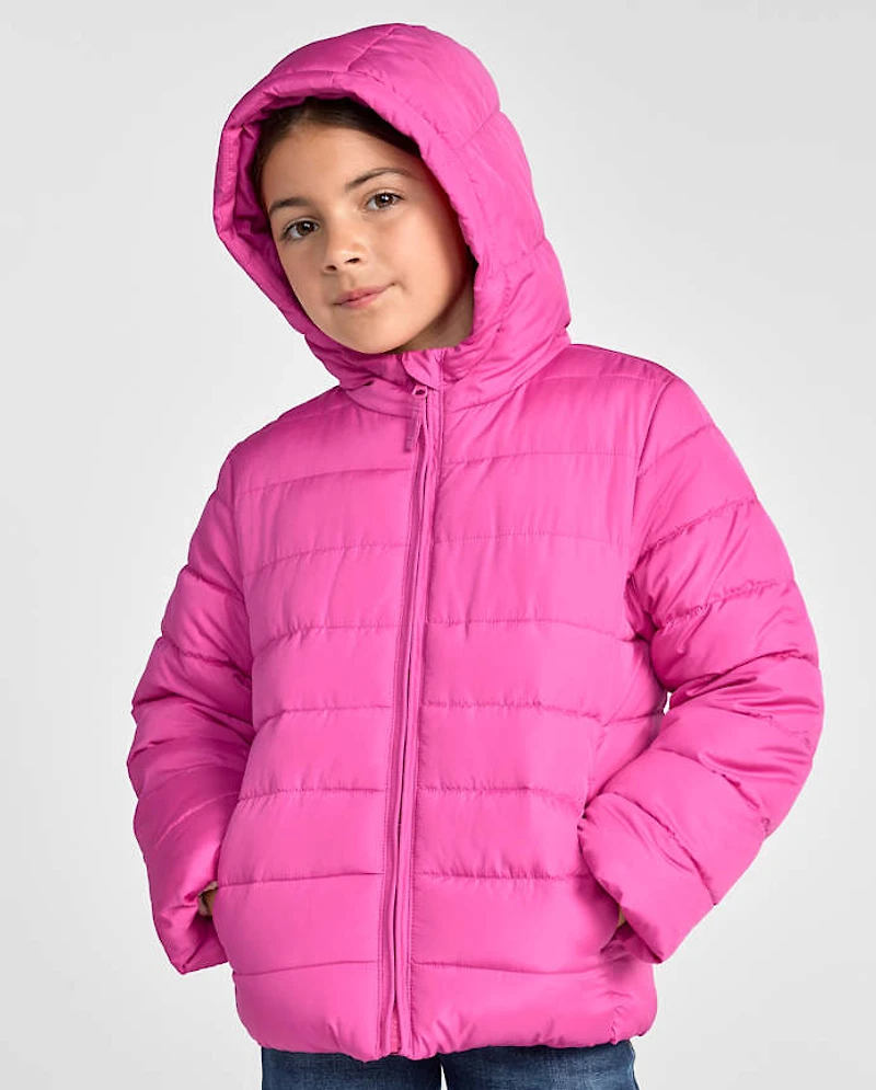 Girls Quilted Hooded Puffer Jacket