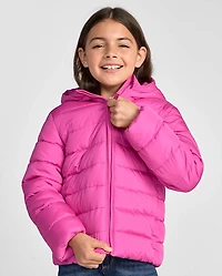 Girls Quilted Hooded Puffer Jacket