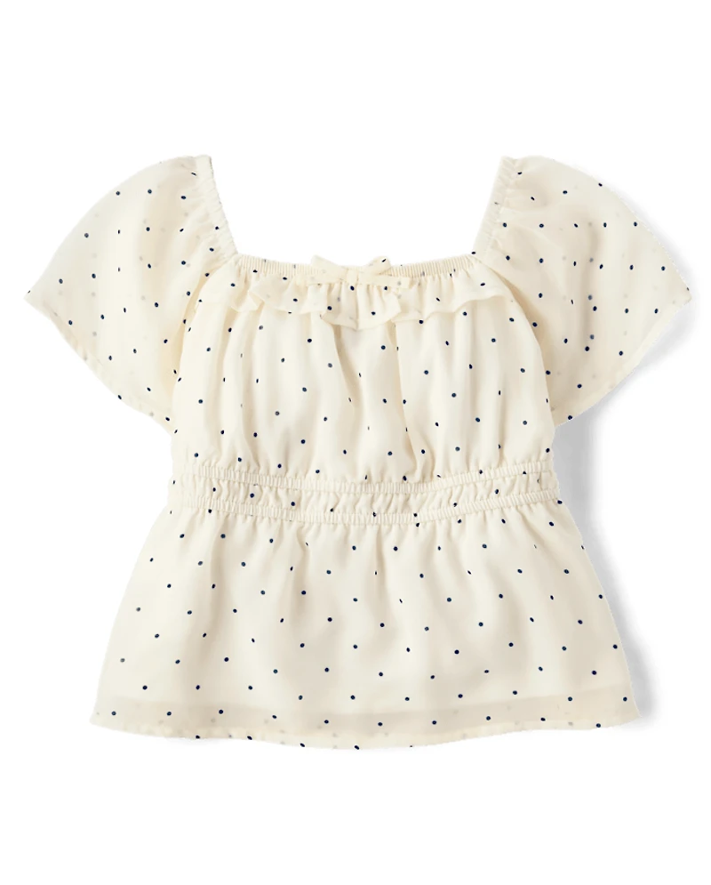Girls Polka Dot Chiffon Flutter Top