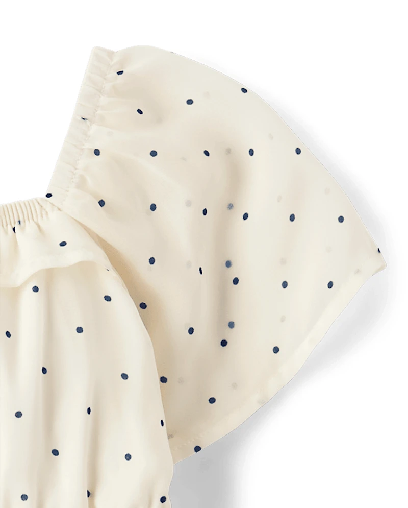 Girls Polka Dot Chiffon Flutter Top